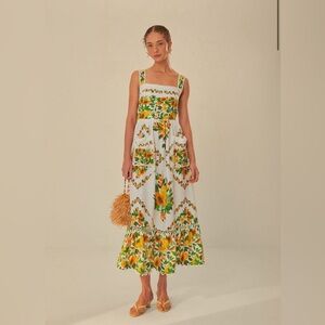NWT FARM Rio Papaya Salad Linen Blend Maxi Dress Size M Medium New